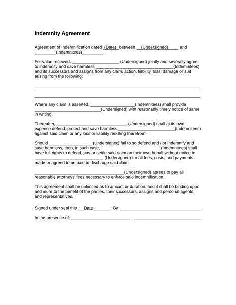 A contract template refers to a template used for writing a contract. FREE 5+ Indemnity Agreement Contract Forms in PDF | MS Word