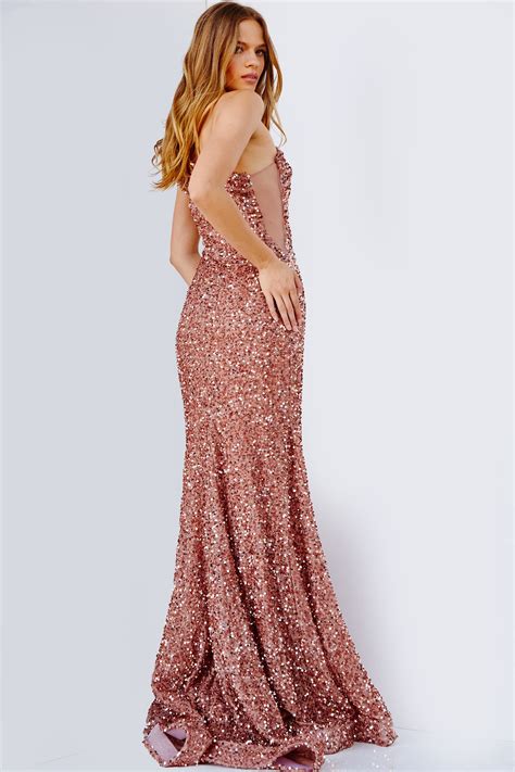 jvn23770 copper one shoulder sequin prom dress jvn