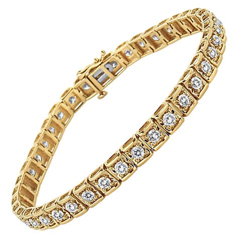 10k Yellow Gold 800 Carat Round Cut Diamond Two Row Square Link Tennis Bracelet For Sale At 1stdibs