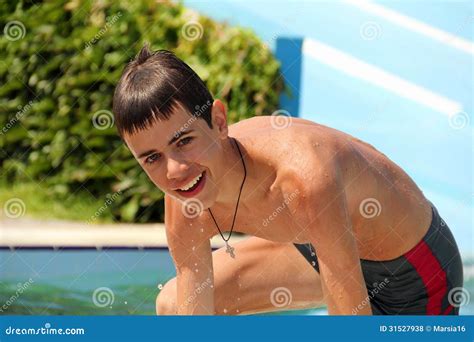 Boy Getting Out Of Swimming Pool Stock Photo Image Of Holidays