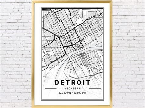 Detroit Map Print Home Printable Wall Art Map Picture Usa Etsy