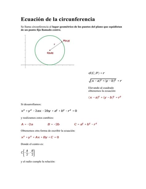 Ecuación De La Circunferencia Ejercicios