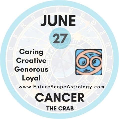 The ruling astrological planet dominating this particular day is our moon making you likely to appreciate beauty and have a loathing for conflict or clutter. June 27 Birthday: Personality, Zodiac Sign, Compatibility ...