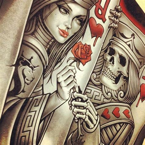 Queen Of Hearts Chicano And Mexican Art Card Tattoo King Of Hearts