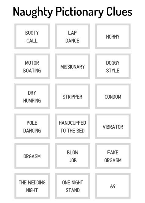 Hilariously Dirty Pictionary Words Free Printable