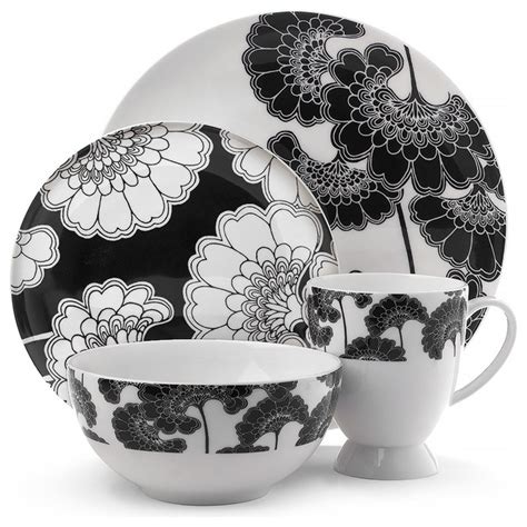 Florence Broadhurst Japanese Floral Black Dinner Set 16pce