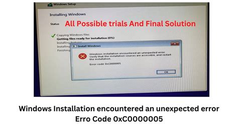 Windows Installation Encountered An Unexpected Error Error Code XC YouTube