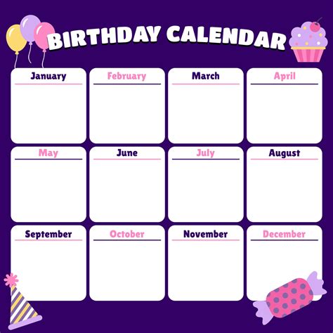 Free Editable Birthday Calendar Template Pin On Bill Organization