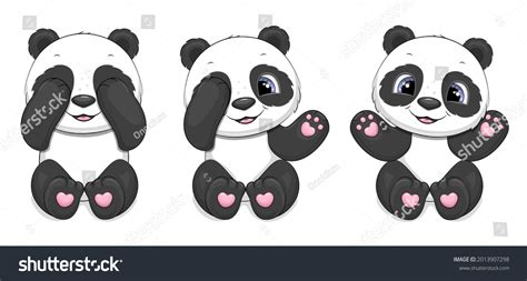 Set Cute Cartoon Pandas Vector Illustration Stock Vector Royalty Free