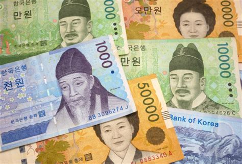 This is a conversion chart for south korean won (asian currencies). South korean won money currency. finance business concept ...