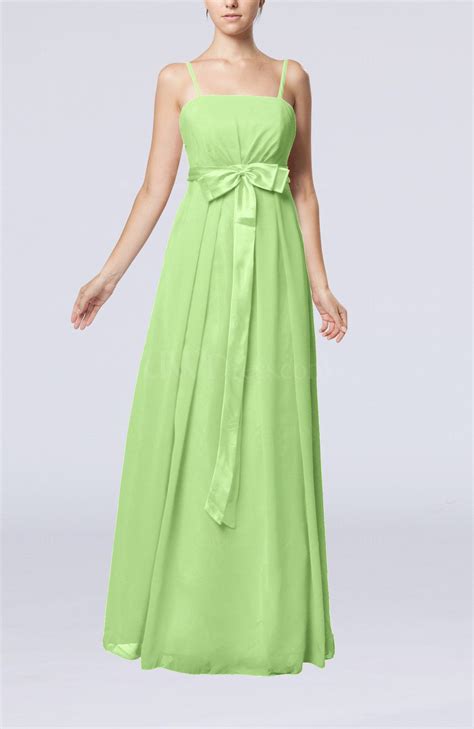 Sage Green Elegant Sleeveless Chiffon Floor Length Ribbon Bridesmaid