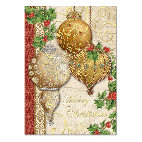Gold Ornaments Boxed Holiday Cards Box Of 12 Envelopes Layered