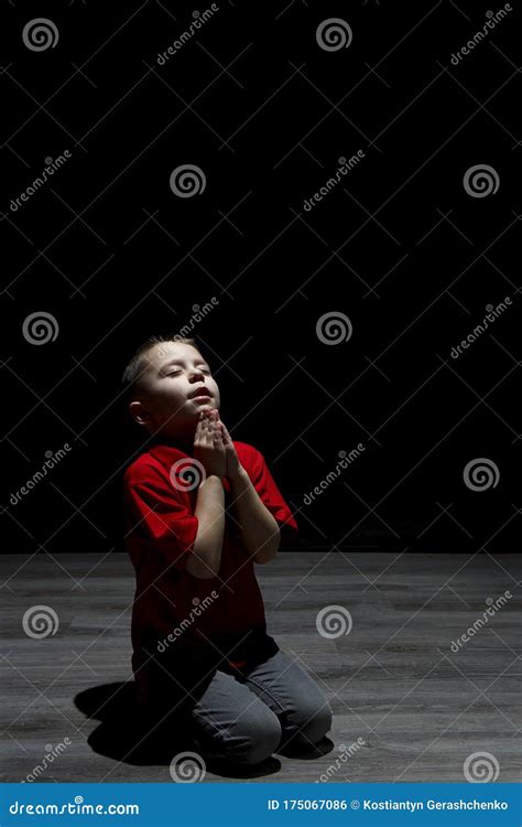 Little Boy Pray In The Dark Stock Photo Image Of Hopelessness