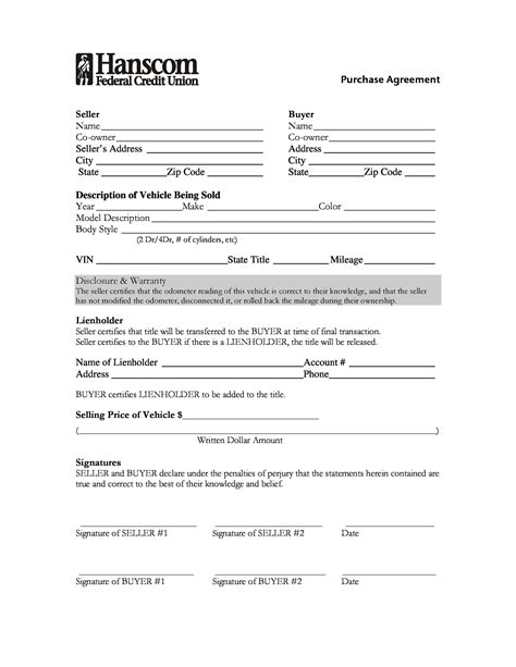 42 Printable Vehicle Purchase Agreement Templates Templatelab