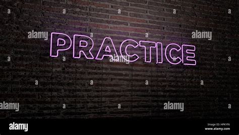 Practice Realistic Neon Sign On Brick Wall Background 3d Rendered