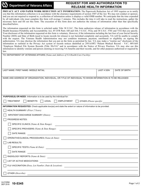 Va Form 10 5345 Download Fillable Pdf Or Fill Online Request For And