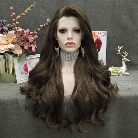 imstyle chocolate natural brown synthetic long wavy lace front wigs 26 inch imstyle wigs