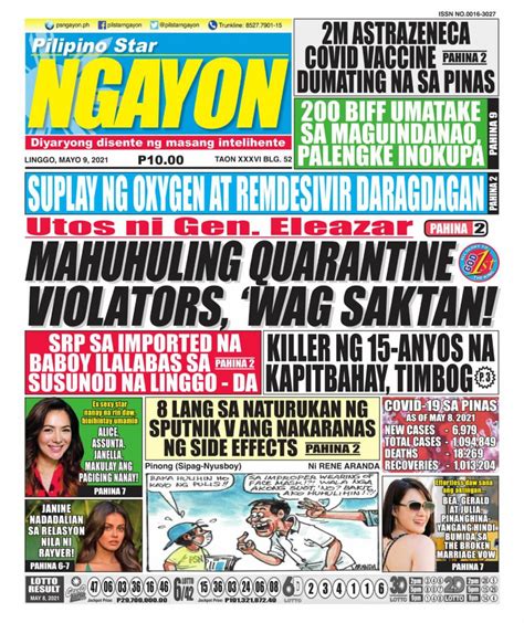 Pilipino Star Ngayon May 09 2021 Newspaper Get Your Digital Subscription