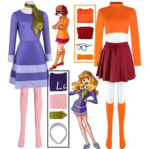Anime Velma Cosplay Daphne Costume Movie Character Orange Uniform Halloween Costume For Women