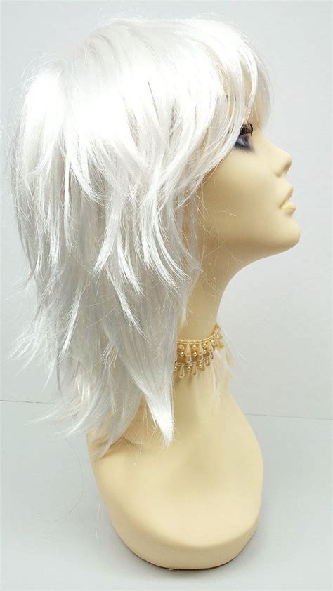 12 Inch White Straight Layered Shag Wig With Bangs Anime Etsy