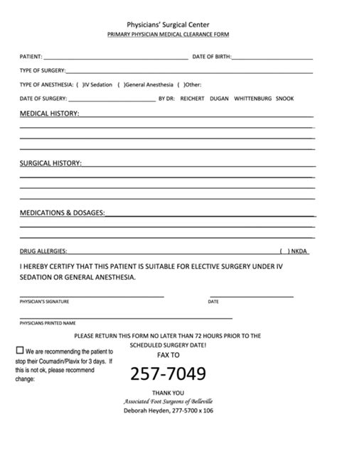 Printable Medical Clearance Form For Surgery Printable Word Searches