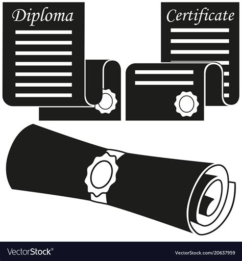 Black And White Graduation Scroll Silhouette Set Vector Image
