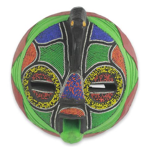 Unicef Market Unique Hand Beaded Colorful African Wood Mask Art
