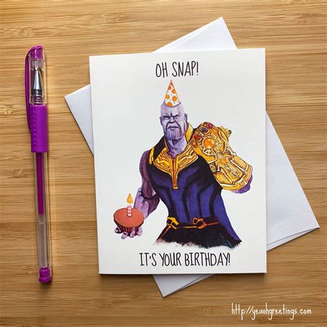Funny Oh Snap Thanos Birthday Card Super Villain Etsy