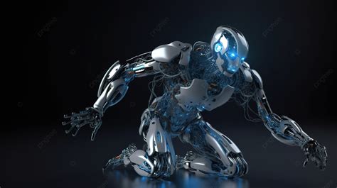 إنسان آلي سريع الحركة أو سايبورغ في عرض ثلاثي الأبعاد بشري روبوت ثلاثي الأبعاد سايبورغ صورة