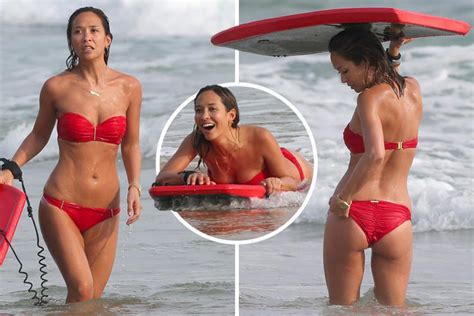 Myleene Klass Shows Off Her Stunning Figure And Tries Out Some Bodyboarding On Relaxing Winter