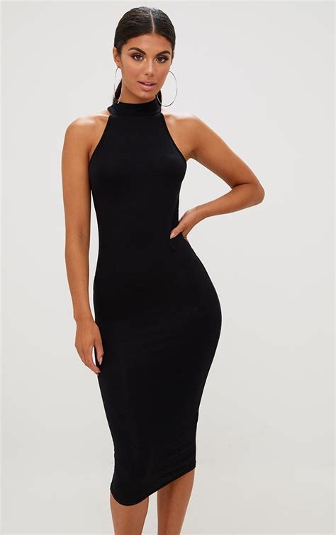 Black High Neck Midi Dressbasic But Seriously Sexy This High Neck Midi Dress Is Perfect For