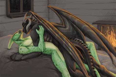 Rule 34 Anthro Bed Darkness Dinosaur Dragon Duo Fire From Front Position Furniture Hadrosaurid