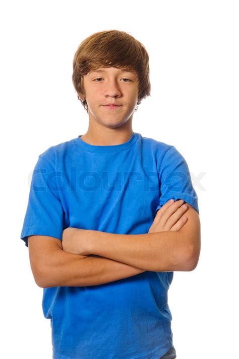 Young Teen Boy With Arms Crossed On White Stock Image Colourbox