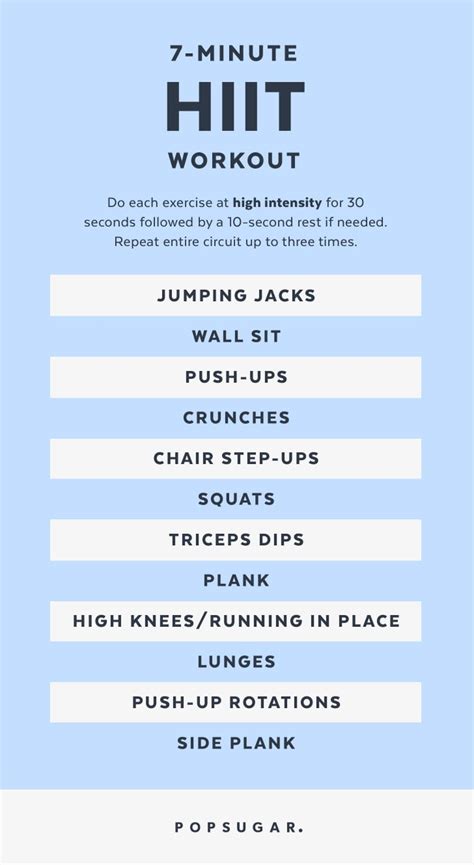 Don't jump straight into your hiit workout—even if you're exercising at home, give yourself some time to adjust before jumping into the circuit. 7-Minute Workout | POPSUGAR Fitness Australia