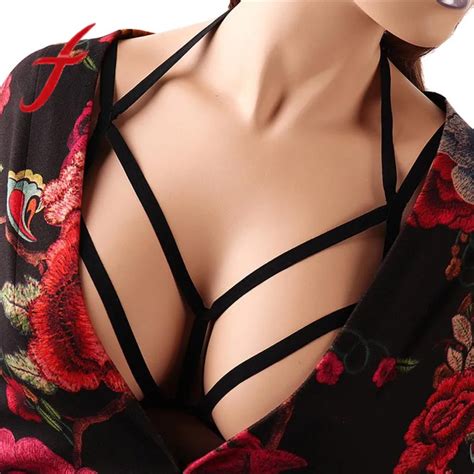 Feitong Gothic Bandage Bra Sexy Women Hollow Out Elastic Cage Bandage Strappy Halter Bra Bustier