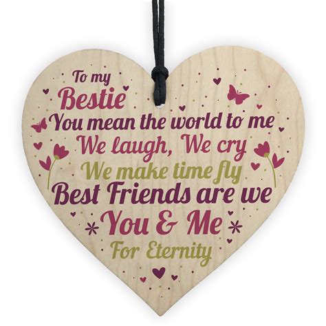 Bestie Ornament Present Bestie Friendship Plaque Wooden Heart Thank You