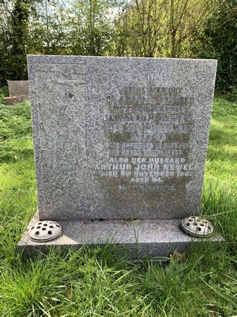 Photograph Of The Gravestone Of Elizabeth And Arthur John Newell