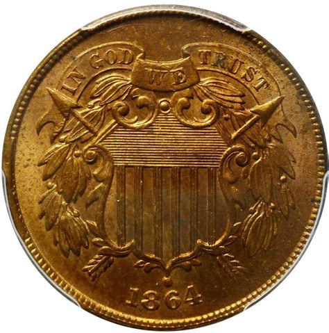 1864 2c Two Cent Piece Pcgs Ms64