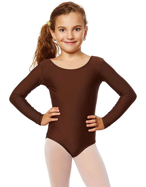 leveret girls leotard basic long sleeve ballet dance brown brown size 0 0 hagx 712324376616 ebay