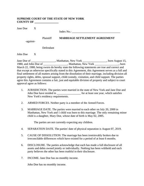 Divorce Settlement Agreement New York Attorney Docs