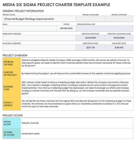 Six Sigma Project Charter Example Pdf Akiko Mesa