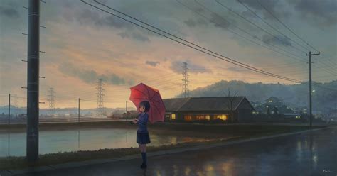 Anime Girl Walking With Umbrella Art Wallpaper Hd Anime 4k Wallpapers