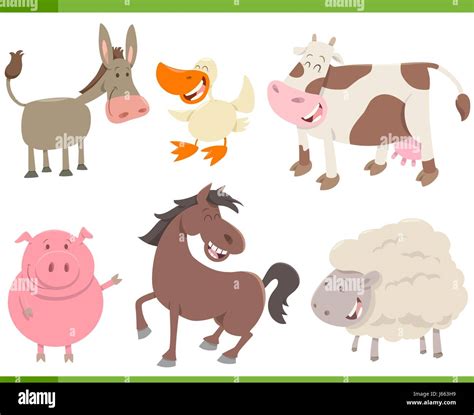Cartoon Illustration Of Cute Farm Animal Characters Set Stock Vector