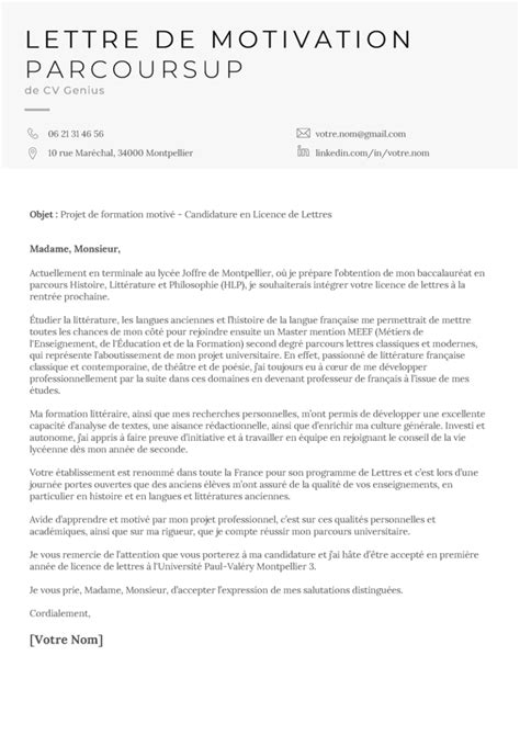 Lettre De Motivation Parcoursup Modèle Et Exemple