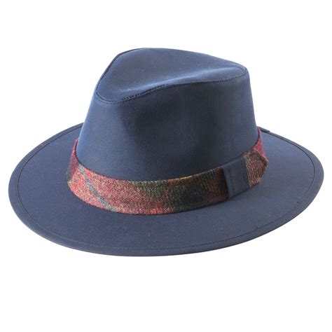 Navy Wax Cotton Fedora Ladies Country Clothing Cordings