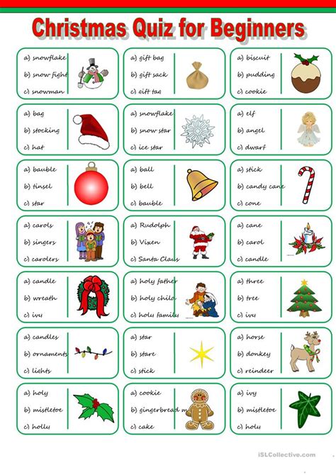 Christmas worksheets for preschool, kindergarden, first grade and second grade. Christmas Vocabulary Quiz worksheet - Free ESL printable worksheets made by teachers