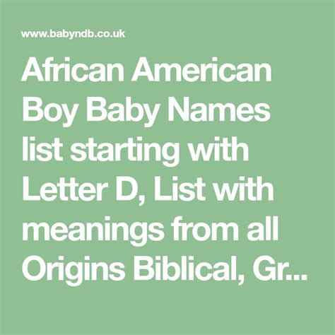 African American Boy Baby Names List Starting With Letter D List With