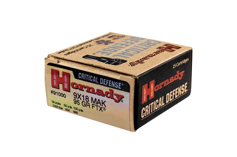 Hornady Critical Defense Ammunition 9x18mm Makarov 95 Grain Ftx 250