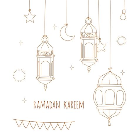 Illustration De Dessin Au Trait Ramadan Kareem Dessiné à La Main