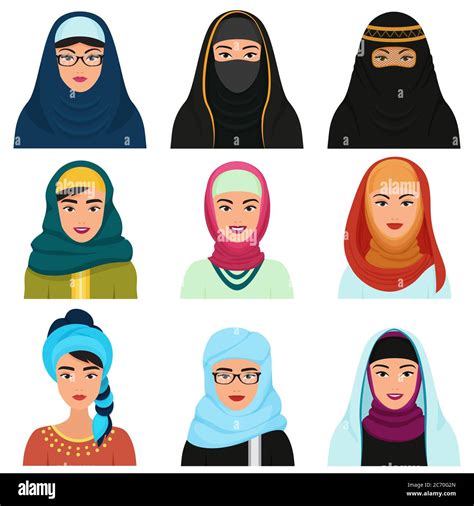 Middle Eastern Female Avatars Set Arabian Muslim Woman Traditional